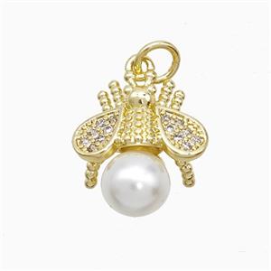 Copper Honeybee Pendant Pave Resin Gold Plated, approx 14-15mm