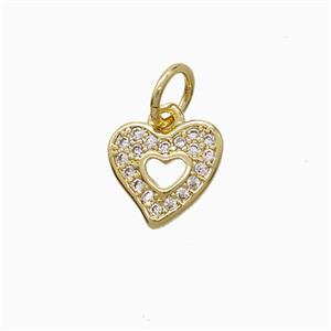 Copper Heart Pendant Pave Zirconia Gold Plated, approx 10mm