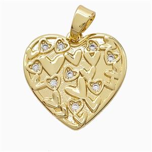 Copper Heart Pendant Pave Zirconia Gold Plated, approx 21mm