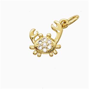 Copper Crab Pendant Pave Zirconia Gold Plated, approx 10-12mm