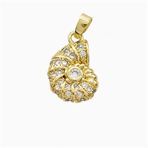 Copper Spiral Shell Pendant Pave Zirconia Gold Plated, approx 11-14mm
