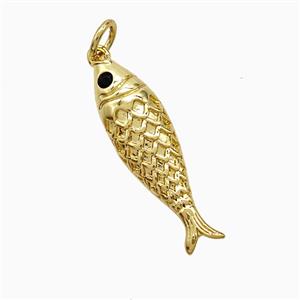 Copper Fish Pendant Pave Zirconia Gold Plated, approx 7-24mm