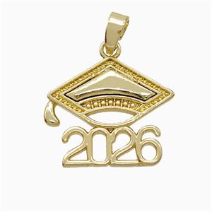 Class Of 2026 Graduation Cap Pendant Copper Gold Plated, approx 16-18mm