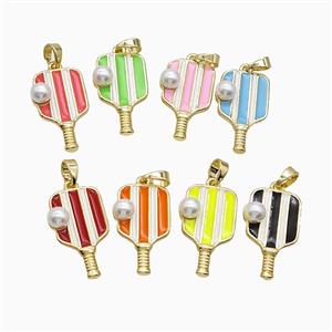 Copper Pickleball Paddle Pendant Pave Resin Enamel Sports Gold Plated Mixed, approx 13-22mm