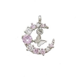 Copper Moon Pendant Pave Zirconia Platinum Plated, approx 13mm