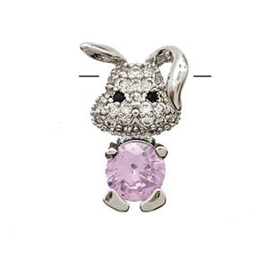 Copper Rabbit Pendant Pave Zirconia Crystal Glass Platinum Plated, approx 7-17mm
