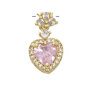 Copper Heart Pendant Pave Zirconia Crystal Glass Gold Plated, approx 10mm, 7mm