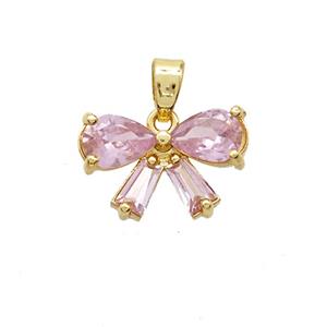 Copper Bowknot Pendant Pave Pink Crystal Glass Gold Plated, approx 10-16mm