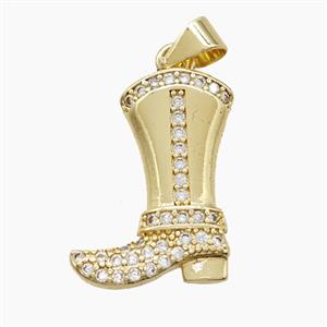 Cowboy Boots Charms Copper Shoes Pendant Pave Zirconia Gold Plated, approx 14-19mm