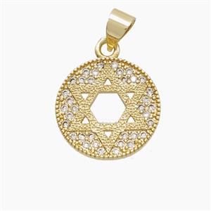 Copper DavidStar Pendant Pave Zirconia Gold Plated, approx 15mm