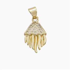 Copper Jellyfish Pendant Pave Zirconia Gold Plated, approx 11-15mm