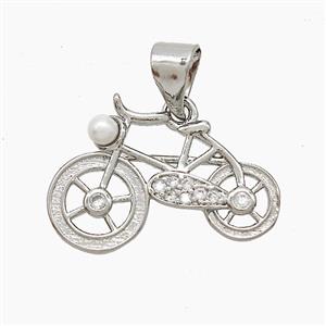 Copper Bicycle Pendant Pave Zirconia Resin Platinum Plated, approx 13-20mm