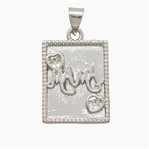 Copper MAMA Pendant Pave Zirconia Rectangle Platinum Plated, approx 14.5-18mm