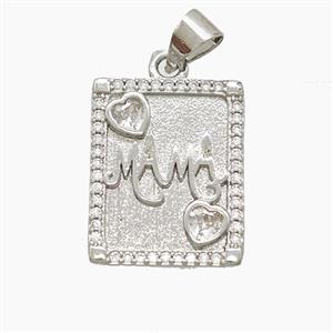 Copper MAMA Pendant Pave Zirconia Rectangle Platinum Plated, approx 14-17.5mm