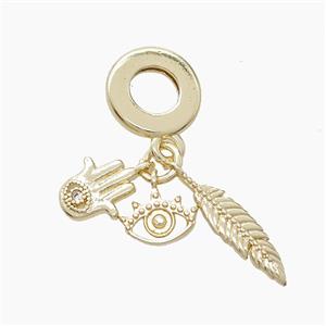Copper Hand Eye And Leaf Pendant Pave Zirconia Gold Plated, approx 4-15mm, 10mm dia