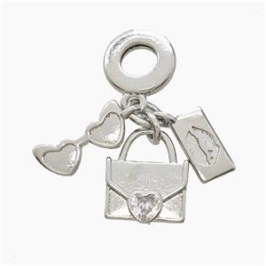 Copper Glasses And Handbag Lips Pendant Pave Zirconia Platinum Plated, approx 5-12mm, 10mm dia