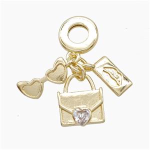 Copper Glasses And Handbag Lips Pendant Pave Zirconia Gold Plated, approx 5-12mm, 10mm dia