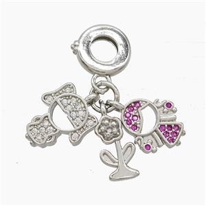 Copper Kids And Flower Pendant Pave Zirconia Platinum Plated, approx 6-12mm, 10mm dia