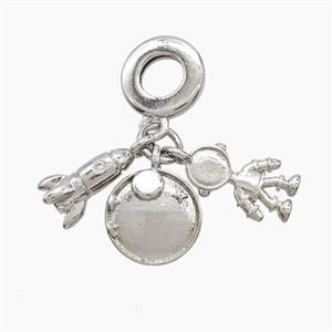 Copper Rocket And Astronaut Planet Pendant Pave Zirconia Platinum Plated, approx 7-11mm, 10mm dia