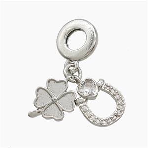 Copper Clover And Horseshoe Pendant Pave Zirconia Platinum Plated, approx 10-12mm, 10mm dia