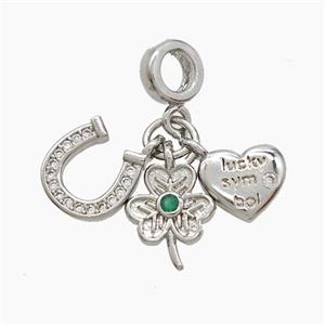 Copper Heart And Flower Horseshoe Pendant Pave Zirconia Platinum Plated, approx 8-10mm, 7mm dia