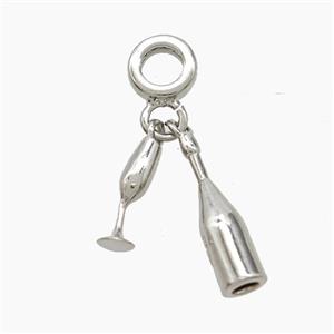 Copper Wine Bottle And Cup Pendant Platinum Plated, approx 4-17mm, 7mm dia