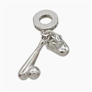 Copper Baseball And Bat Helmet Pendant Platinum Plated, approx 8-11mm, 8-17mm, 10mm dia