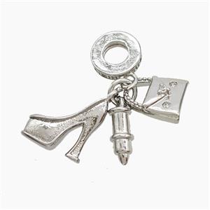 Copper High-heels And Handbag Lipstick Pendant Pave Zirconia Platinum Plated, approx 5-14mm, 10mm dia