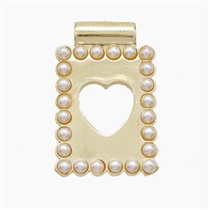 Copper Heart Pendant Pave Resin Hollow Rectangle Gold Plated, approx 14.5-22mm