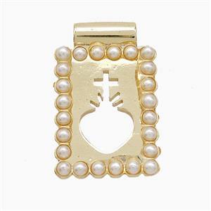 Copper Heart Pendant Pave Resin Hollow Rectangle Cross Gold Plated, approx 14.5-22mm