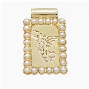 Copper Fairy Pendant Pave Resin Hollow Rectangle Gold Plated, approx 14.5-22mm