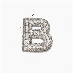 Copper Letter-B Pendant Pave Zirconia Platinum Plated, approx 10-13mm