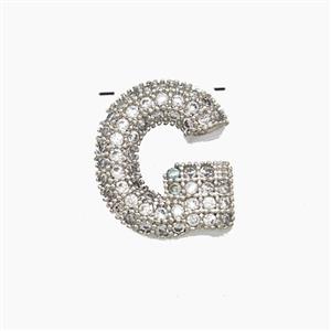 Copper Letter-G Pendant Pave Zirconia Platinum Plated, approx 10-13mm