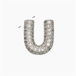 Copper Letter-U Pendant Pave Zirconia Platinum Plated, approx 10-13mm