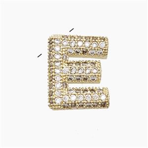 Copper Letter-E Pendant Pave Zirconia Gold Plated, approx 10-13mm