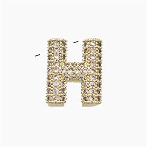 Copper Letter-H Pendant Pave Zirconia Gold Plated, approx 10-13mm