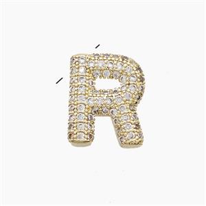 Copper Letter-R Pendant Pave Zirconia Gold Plated, approx 10-13mm