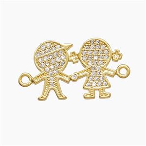 Copper Kids Connector Pave Zirconia 18K Gold Plated, approx 13-23mm