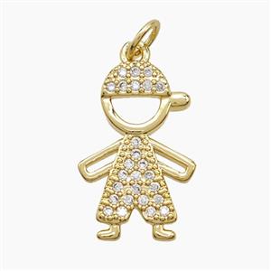 Copper Kids Boy Pendant Pave Zirconia 18K Gold Plated, approx 12.5-19mm