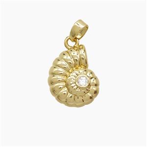 Copper Spiral Shell Pendant Pave Zirconia 18K Gold Plated, approx 12-15mm