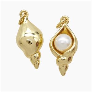 Copper Conch Shell Pendant Pave Resin 18K Gold Plated, approx 10-18mm