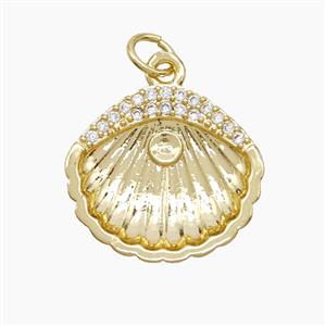 Copper Scallop Shell Pendant Pave Zirconia 18K Gold Plated, approx 16-18mm