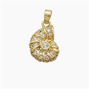 Copper Spiral Shell Pendant Pave Zirconia 18K Gold Plated, approx 11.5-15mm