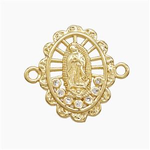 Copper Jesus Connector Pave Zirconia 18K Gold Plated, approx 15-19mm