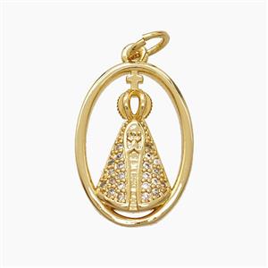Copper Pope Pendant Pave Zirconia Crown 18K Gold Plated, approx 13.5-18mm
