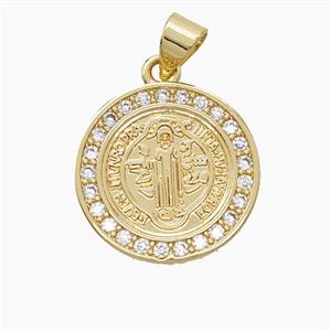 Copper Saint Jude Pendant Pave Zirconia 18K Gold Plated, approx 17mm