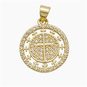 Copper Cross Pendant Pave Zirconia 18K Gold Plated, approx 17.5mm