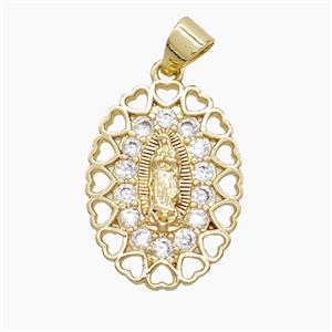Copper Virgin Mary Pendant Pave Zirconia 18K Gold Plated, approx 15-20mm