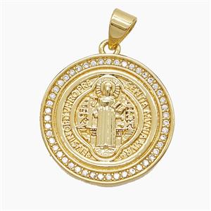Copper Saint Jude Pendant Pave Zirconia 18K Gold Plated, approx 20mm