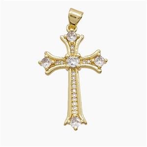 Copper Cross Pendant Pave Zirconia 18K Gold Plated, approx 20-30mm